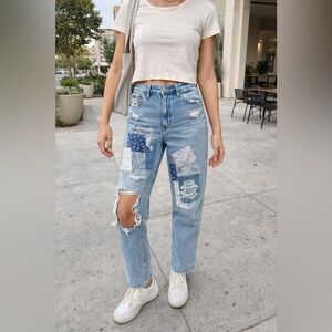 Patchwork Jeans American Eagle Distressed
